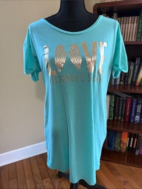 Victoria's Secret Aqua Sleep Tee with Gold LOVE Graphic